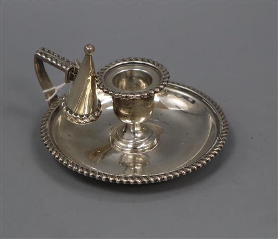 A late Victorian silver chamberstick, Stokes and Ireland Ltd, Chester, 1899, 95 grams.